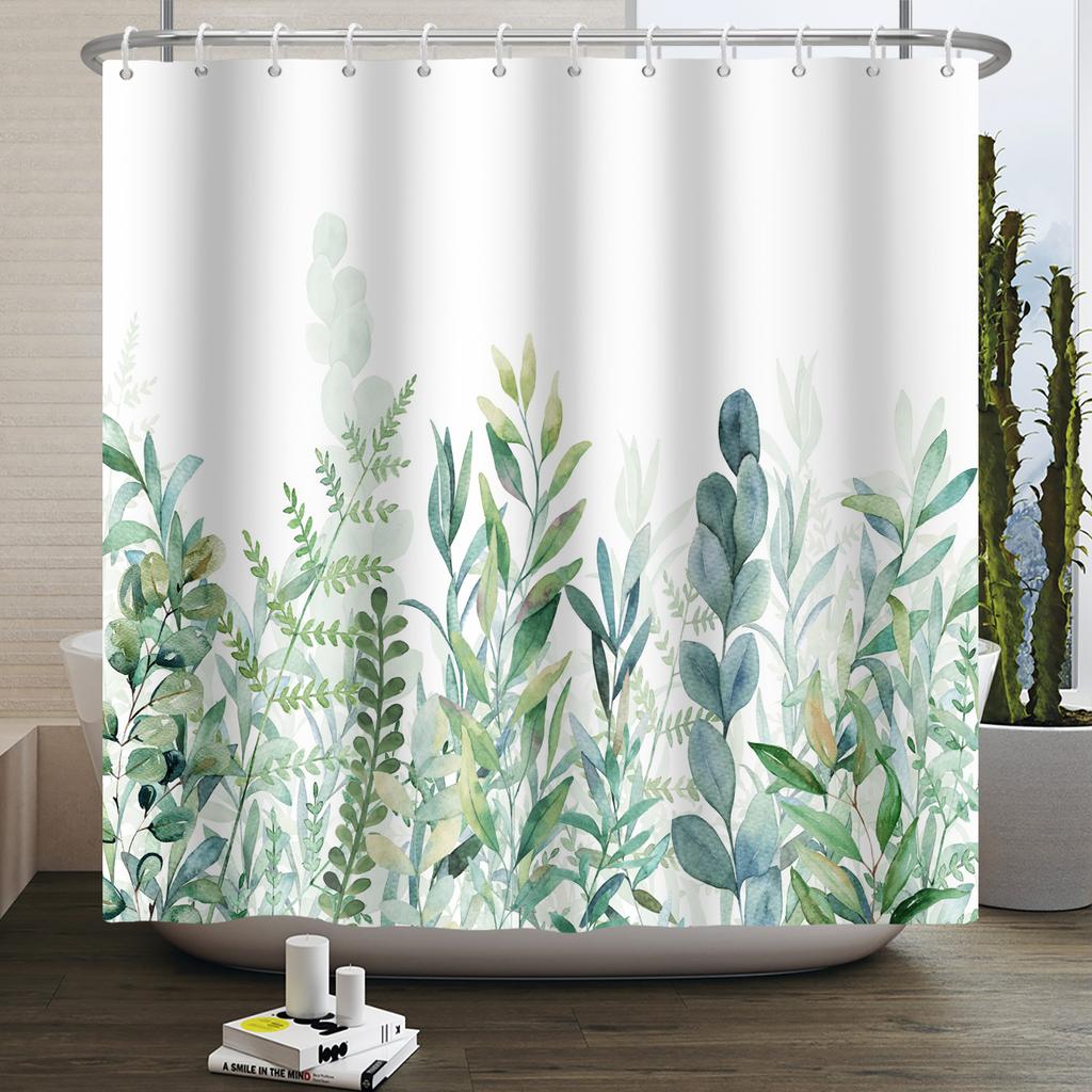 Watercolor Green Leaf Shower Curtain for Bathroom Vines Plant Nordic Minimalist Polyester Botanic Curtain for Home Hotel 180x2