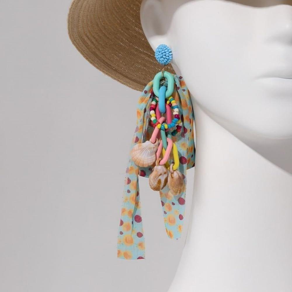 Cloth Fabric Flower Tassel Earrings Ear Jewelry Shell Earrings Fashion Tassel Earrings  Party
