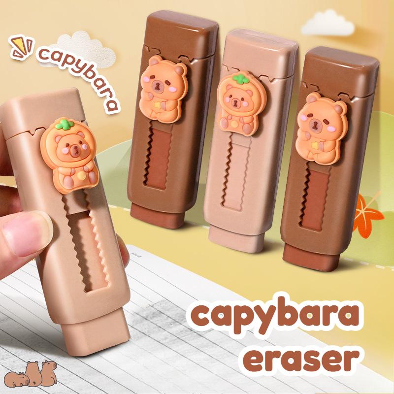 1Pc Cute Cartoon Capybara Push-out Eraser Creative Fun Student Stationery Gifts Kawaii School Supplies Pencil Erasers for Kids