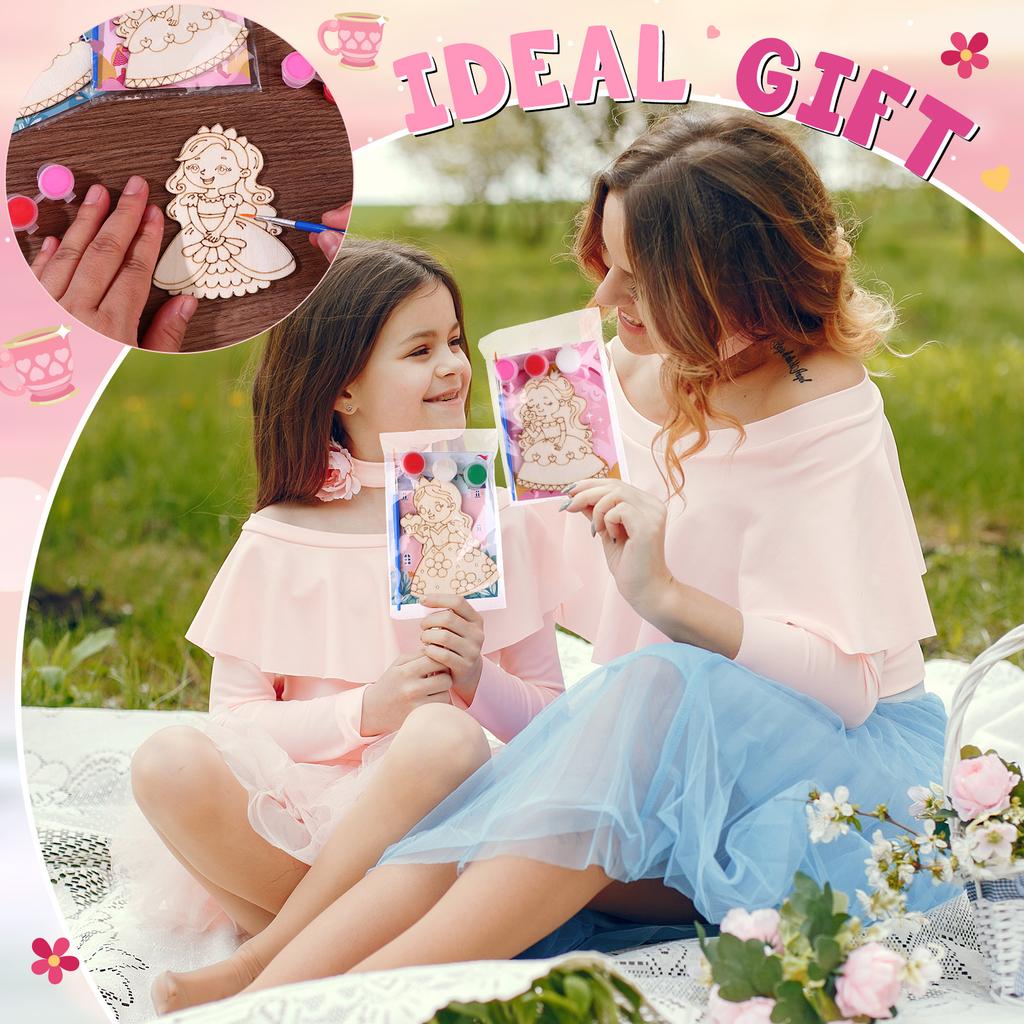 12 Pcs Birthday Theme Party Favors Wooden Painting Crafts Bulk With Game Cards Paint Brushes Supplies For Themed Party Decoratio