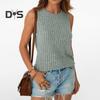 Women Tops Round Neck Sleeveless Slim Fit Knitted Tops Solid Color Elastic Ribbed Tank Tops Daily Wear