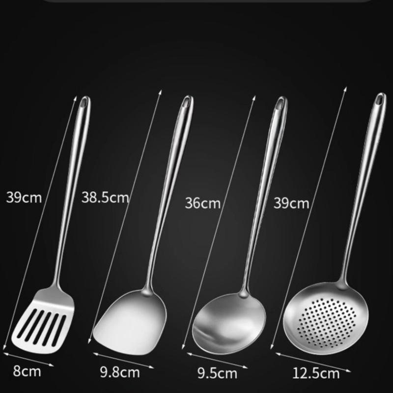 Stainless Steel Kitchen Utensil Soup Ladle Solid & Slotted Turner Wok Spatula Kitchen Colander Strainer with Ergonomic Handle
