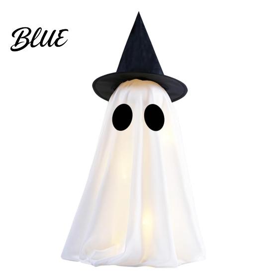 Spooky Halloween Decor Ghost Decoration Light-Up with Witch Hat/Bow Figure Standing for Porch Yard Outdoor Eye-catching