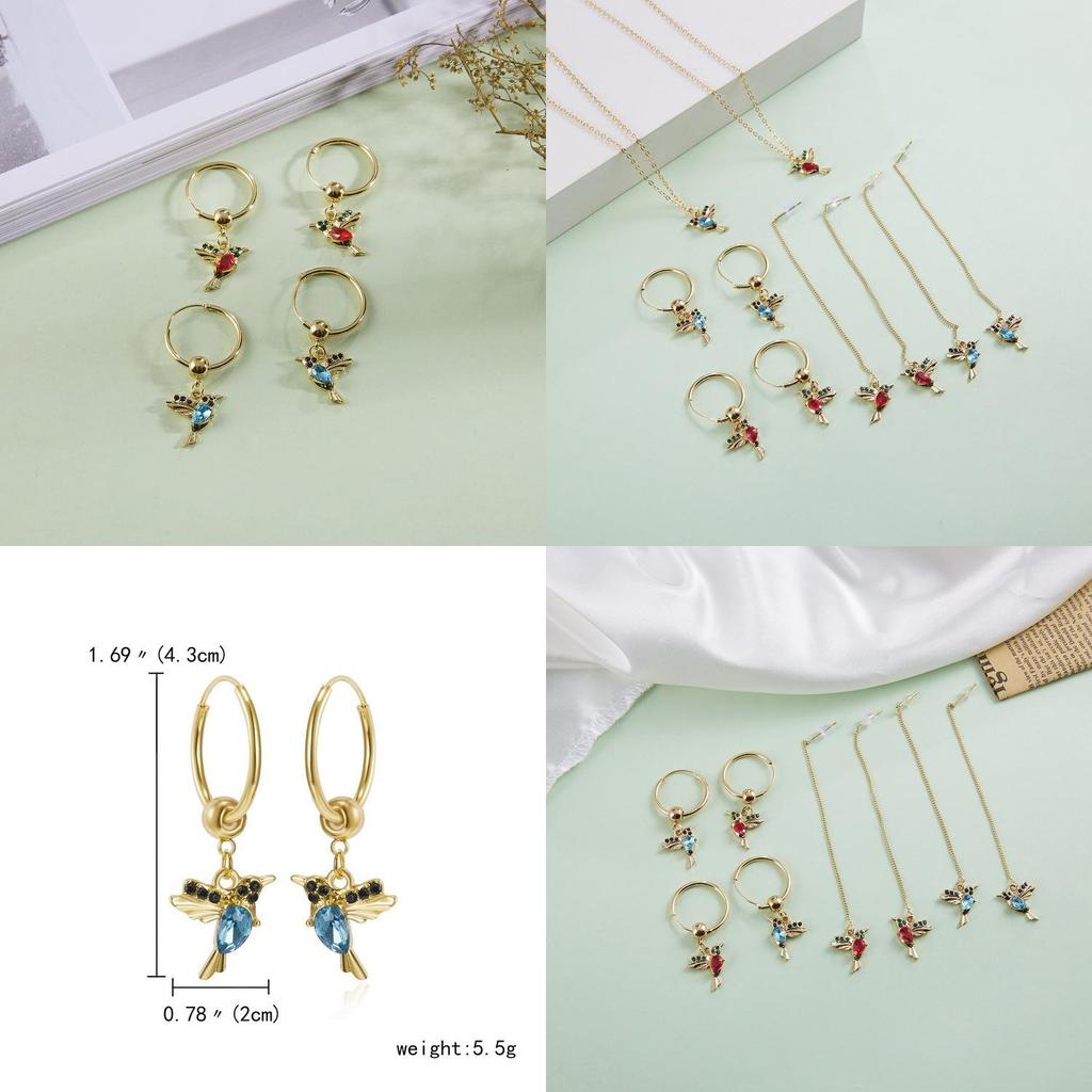 Waterdrop Hummingbird Alloy Earrings With Rhinestone Decor For Women