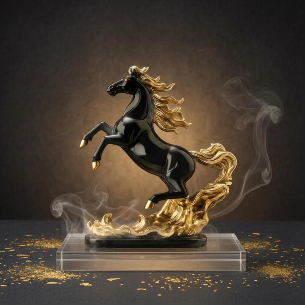 Rearing Horse Figurine Decorative WaveBased Base Indoor Ornament for Art Collectors,