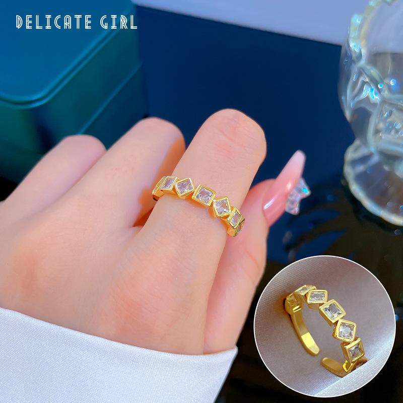 [Real Gold Electroplating] Temperament Advanced Sense Zircon Super Flash Ring Women'S Opening Can Be Adjusted And Simple