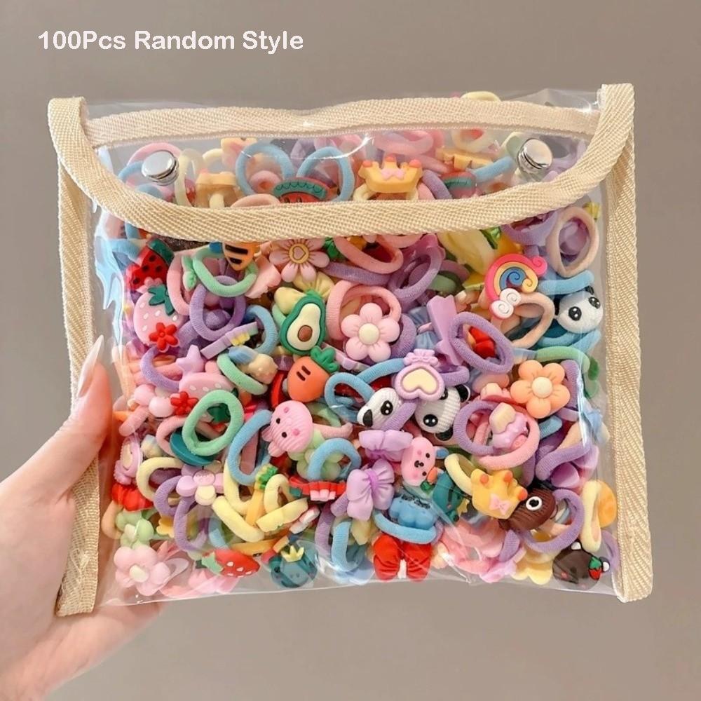50/100Pcs Random Style Girls Hair Bands Elastic Cartoon Children Hair Tie Comfortable Fit Small Animal Flower Kids Headband