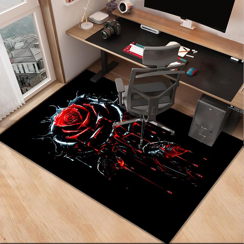 Gothic Rose Artwork Office Rug Chair Mat, Entryway Carpet, Suitable for Front Door, Bedroom, Living Room, Desk, Holiday Gift