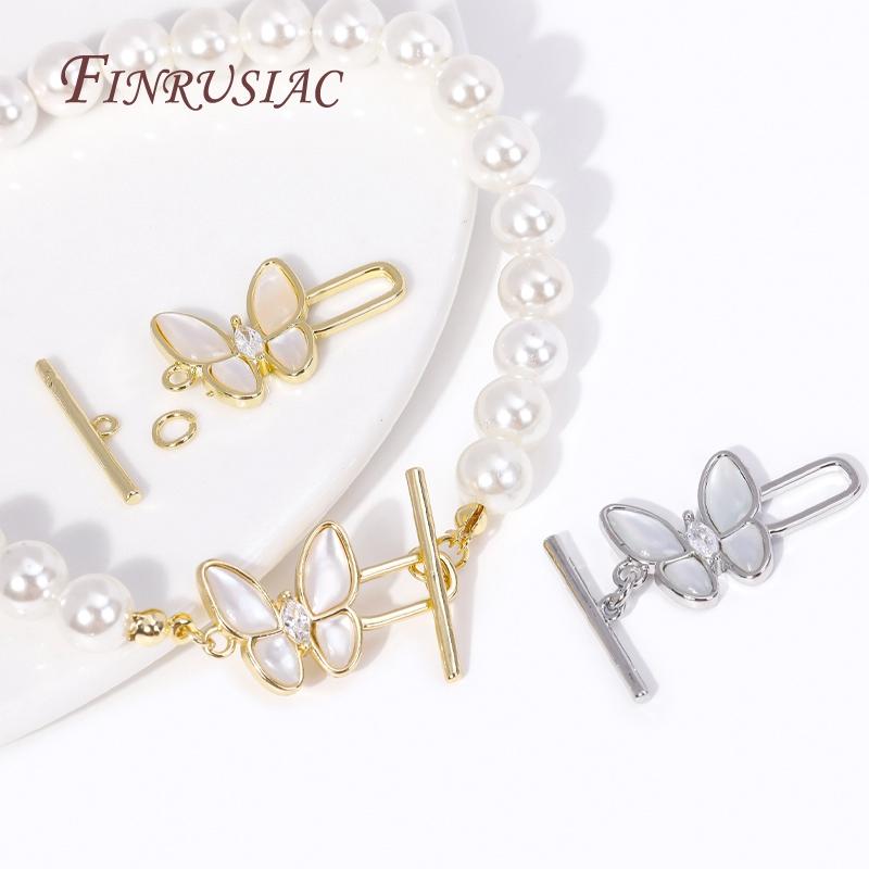 18K Gold Plated Brass Butterfly Toggle Clasp For Necklace Jewelry Making Supplies, Inlaid Zircon OT Clasp DIY Jewellery Crafts