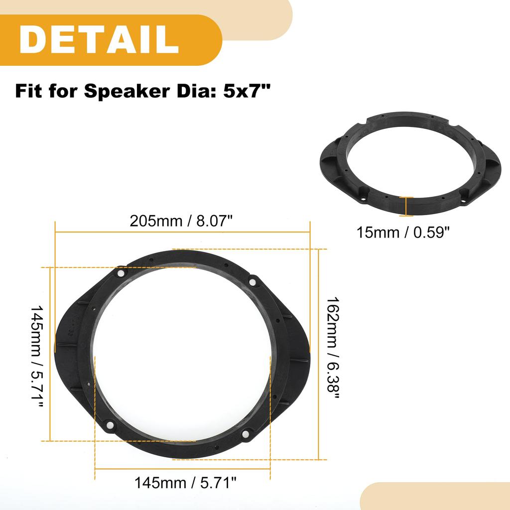 Partuto Ma-zda 5x7" to 6.5" Tweeter Speaker Adapter Car Speaker Subwoofer Mounting Spacer Bracket Ring, ABS Black, Waterproof