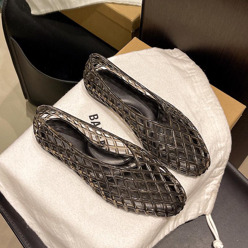 New Mesh Shoes Sandals Women'S Beach Pvc Jelly Mesh Hollowed Out Flat Bottom Comfortable One-Pedal Women'S Casual Slippers