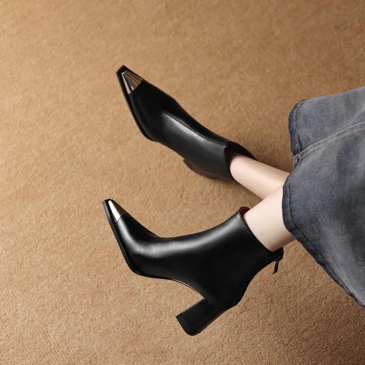Sexy Pointed Toe Ankle Women Boots Brand Luxury High Heels Shoes  New Winter Leather Goth Gladiator Pumps Chelsea Botines