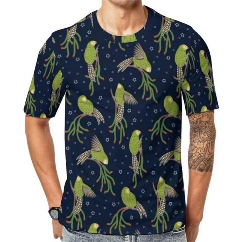 Interesting Parrot Pattern 3D Digital Printing Summer Round Neck Short Sleeved T-shirt Casual Fashion Trend Versatile Top