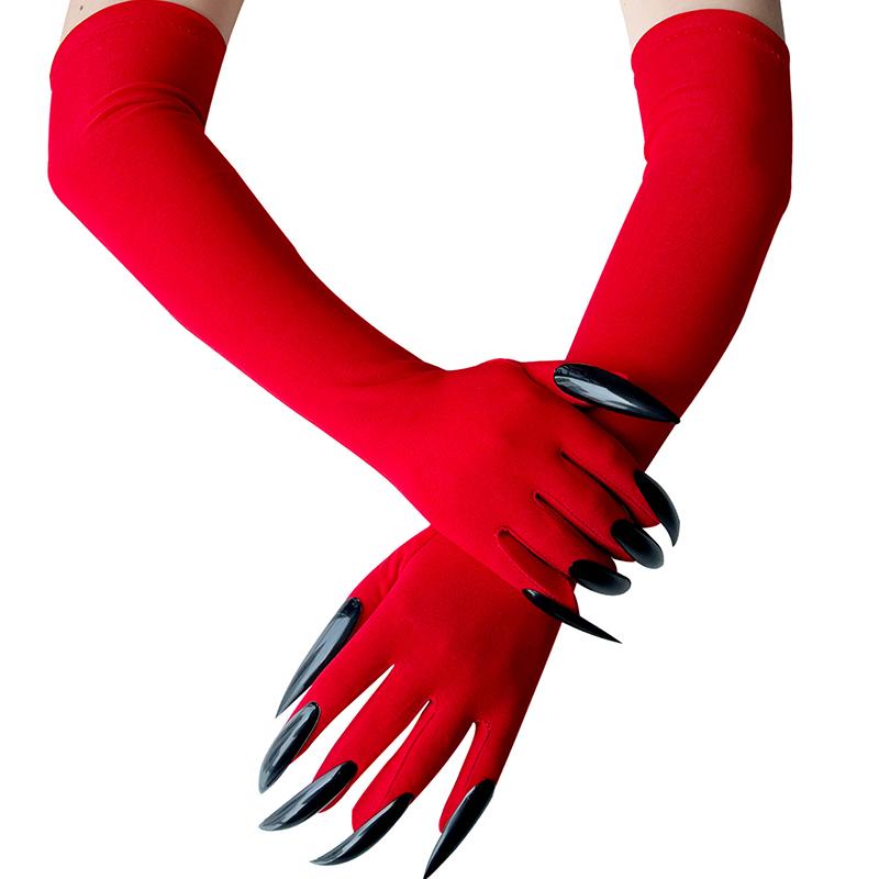 Women's Black Devil Claw Long Nail Gloves with Elastic Finger Design, Halloween Party Role Playing Costume Accessories