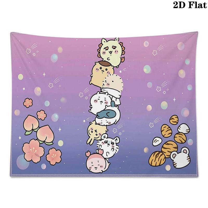 Anime Chiikawa Wall Tapestry Aesthetic Wall Hanging Printed Fabric Blanket Decorative Tapestries for Bedroom Living Room Home Decor