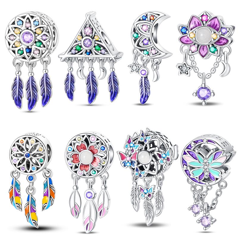 Copper Colorful Luminous Lotus Butterfly Dream Catcher Charms Beads Fit Qikaola Original Bracelets Diy Jewelry