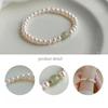 Freshwater Pearl Hetian Jade Beaded Bracelet, Dainty Green Jade Pearl Strand Bracelets for Women, Elegant Minimalist Daily Jewelry Gift