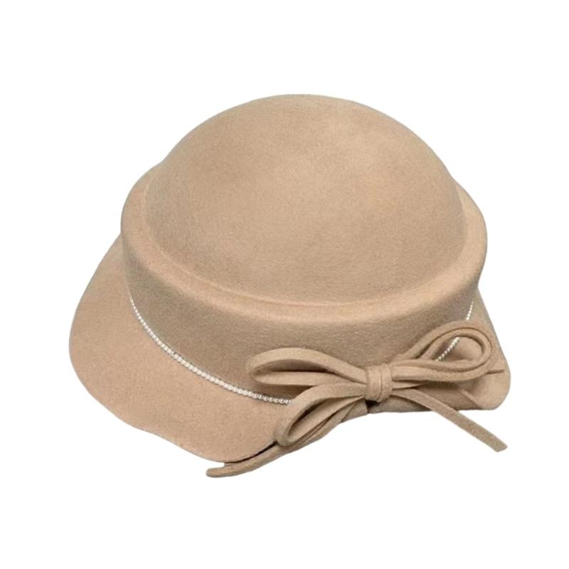 Fashion Wool Fedoras Caps Bowler Hat for Women 20S Flapper Costume Hat Cocktail Party Caps Elegant Winter Warm Round Hat