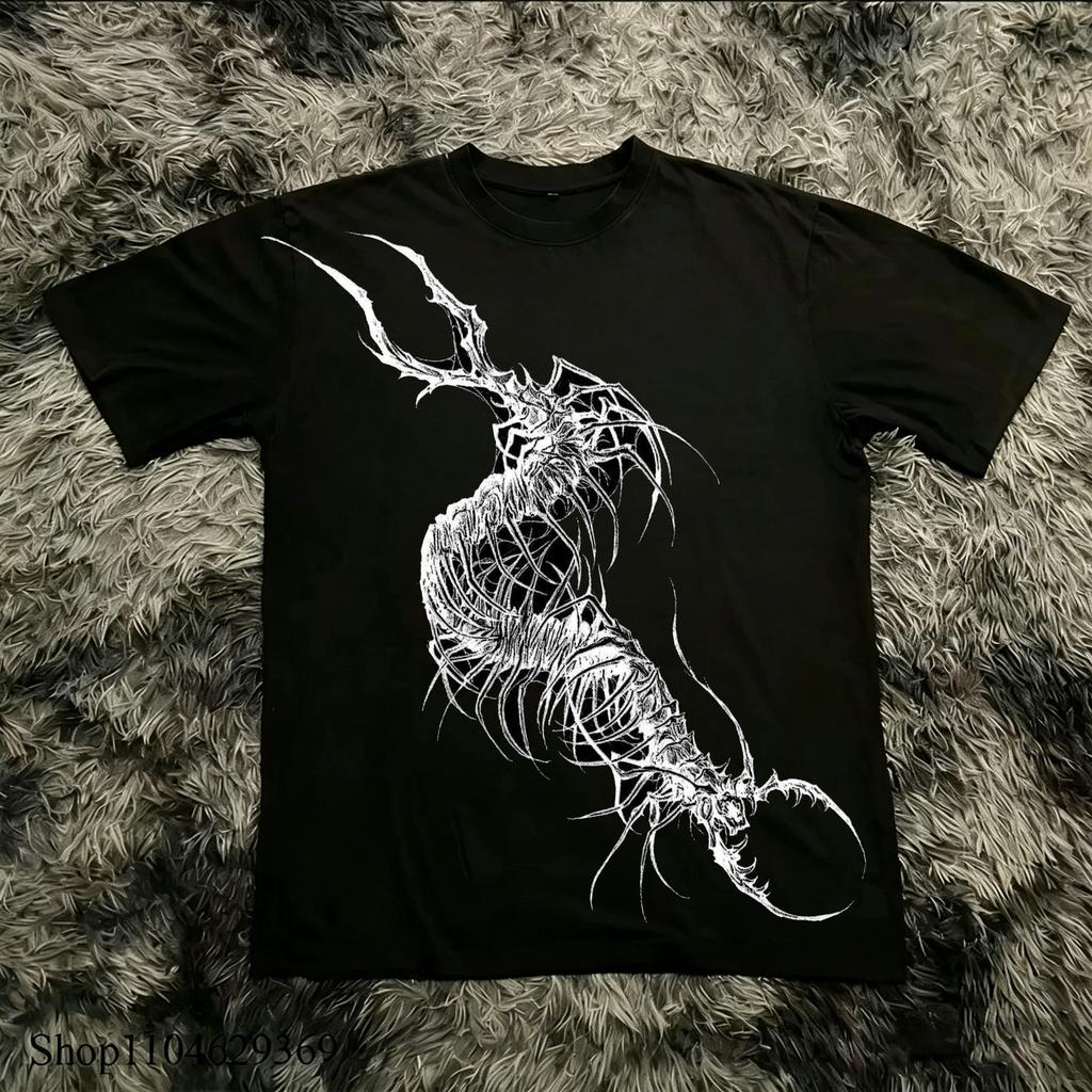 Klassischer Y2K Gothic Stil High Street T-Shirt Druck Oversized T-Shirt Harajuku Rundhals Baumwoll Tops 2026 Sommer Unisex Unisex Tops