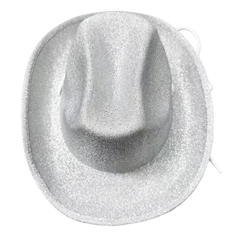 Kids Glitter Western Panama Hat Party Accessory with Broad Edge and Pinched Top for Costume Shows, Dance Recitals, Photo Fun
