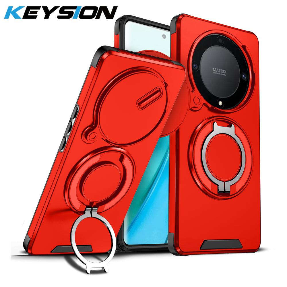 KEYSION 360° Ring Stand Phone Case for Honor X9b 5G X9A Slide Camera Protection Magnetic Shockproof Cover for Magic 5 6 Lite 5G