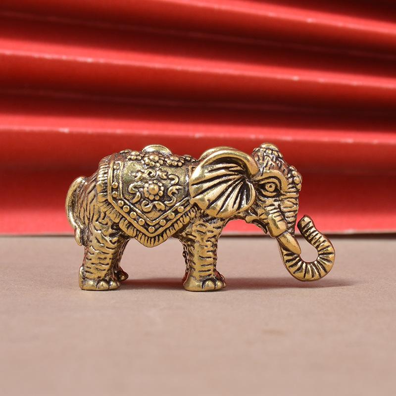 Mini Brass Auspicious Elephant Figurine Eco-friendly Vintage Lucky Statue Desktop Decor for All Occasions