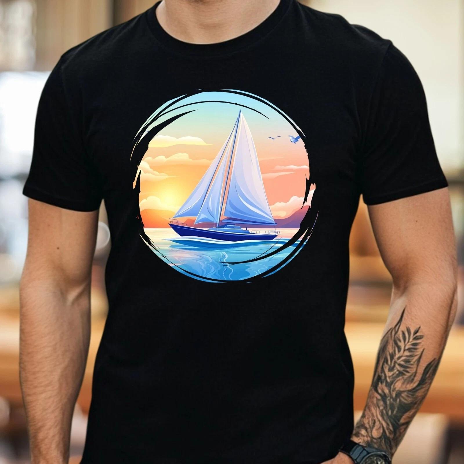 T-Shirt Herren Segelboot Motiv Baumwolle Größe S bis 5XL L