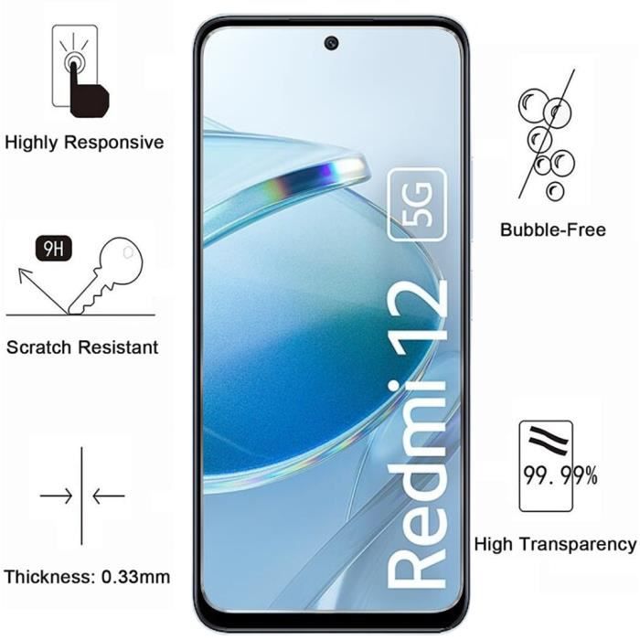 Screen Protector Film - Phonillico - Xiaomi Redmi 12 5G - Pack of 4 - Tempered Glass - Scratch-resistant