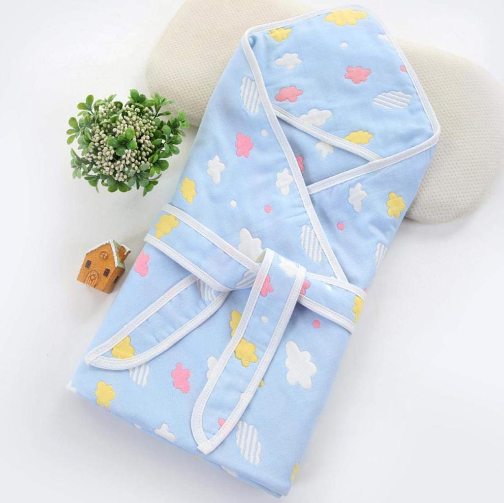 BoaSolchi Neugeborenenwickeltuch, Baby-Badetuch, Decke, 100% Baumwolle, 6-lagige Gaze (blau)