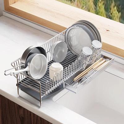 304 Stainless Steel Dish Rack for Plates, Utensils, and Bowls | Kitchen Storage Shelf with Water Basin