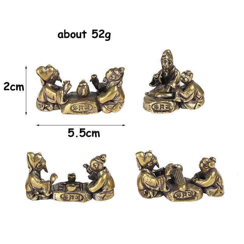 Antikes Messing Alter Mann Schach spielend Kalligraphie Malerei Miniaturfiguren Teetisch Dekoration Kunsthandwerk Zubehör Reines Kupfer