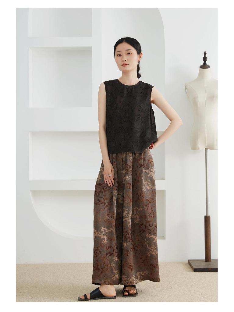 Women's Chinese Style Silk Vest - 100% Mulberry Silk, Sleeveless, Round Neck, Slightly Sheer