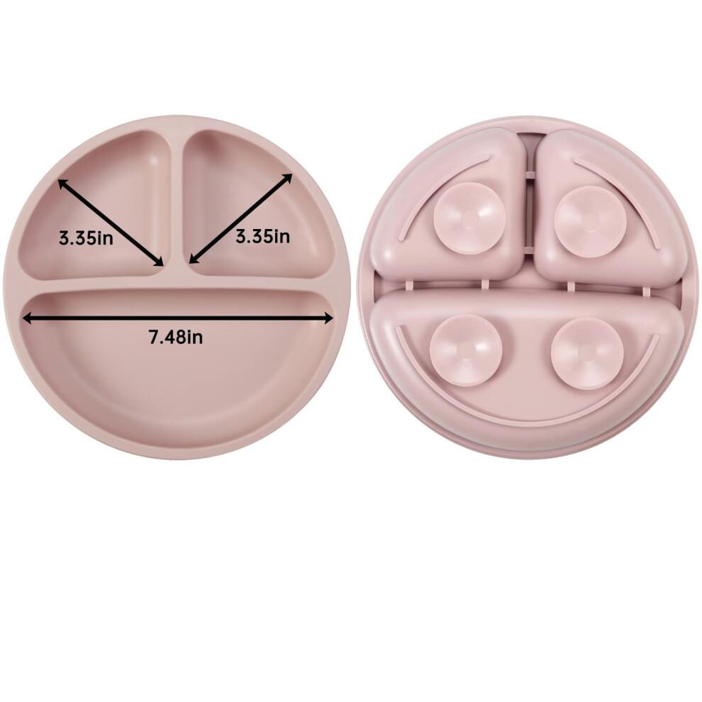 PandaEar 2 Pack Silicone Baby Suction Plates with 2 Spoons 2 Forks for Weaning Girls, Sectioned Divided Baby Weaning Plates, Toddler Dinner Plates Se