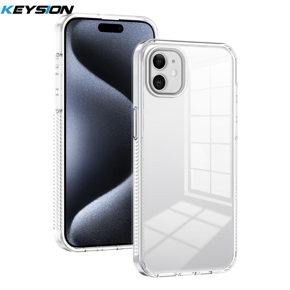 KEYSION Transparent Case for iPhone 12 Pro Max Soft TPU+PC Anti-slip HD Clear Shockproof Phone Cover for iPhone 11 Pro Max