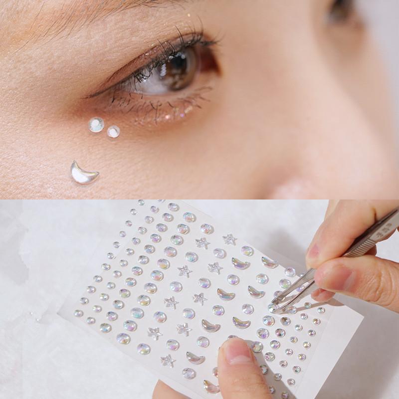 3D Eyes Face Makeup Temporary Tattoo Self Adhesive Beauty Colorful Pearl Jewels Stickers Festival Diy Body Art Decorations