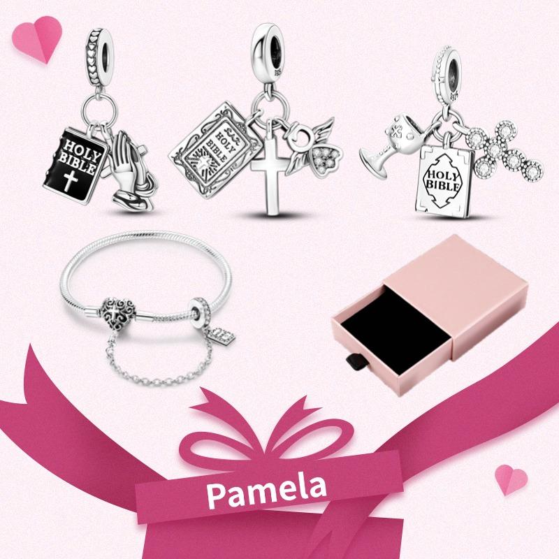 Pink Heart Charm Set 925 Original Silver Charms Bracelet With Gift Box For Women Wedding Anniversary Jewelry Gift 4pcs/lot