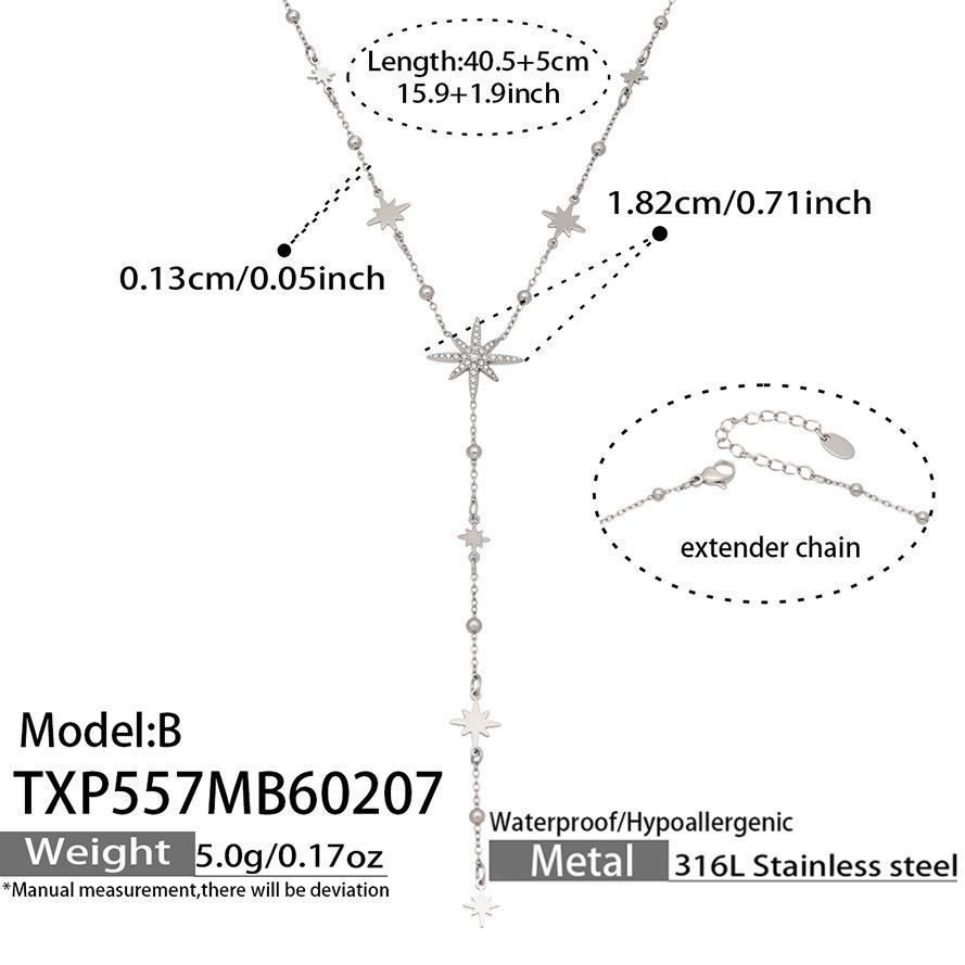 New Zirconia Hexagram Y-Layer Necklace & Bracelet Set - Stainless Steel Luxury European & American Fashion Jewelry