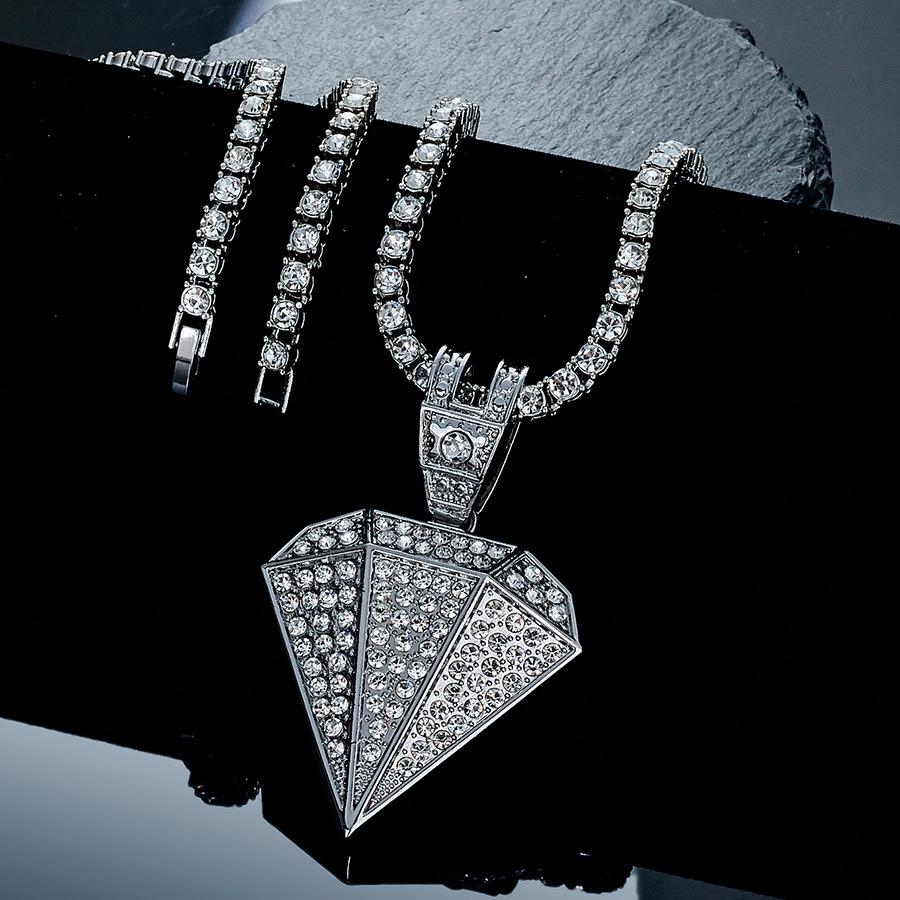Alloy Cuban Link Necklace with Hip Hop Diamond Pendant for Men's Street Style