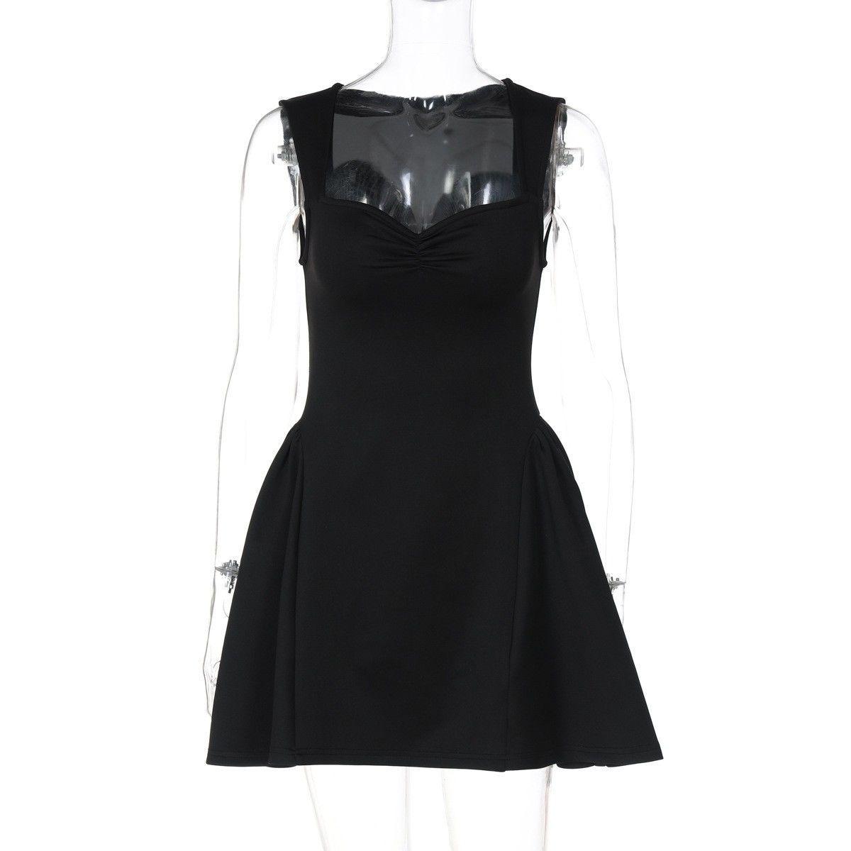 2026 Новое женское платье однотонное плиссированное с V-образным вырезом, подчеркивающее талию, облегающее бедра Medium чёрный