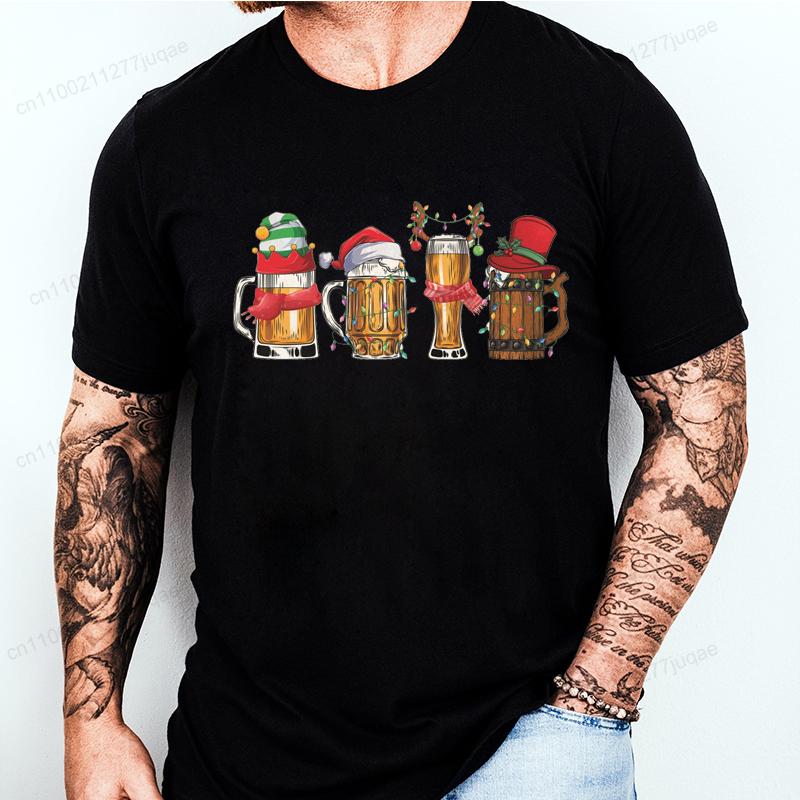 

Funny Christmas Beer T-shirts Men Women Christmas Drinking T Shirt Short Sleeve Xmas Party Clothing Graphic T Shirts Streetwear 4XL