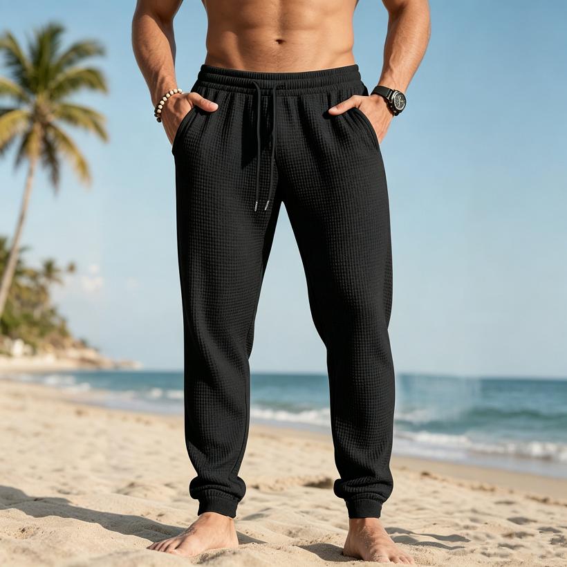 Pantaloni Jogger da Uomo a Nido d'Ape Coulisse Vita Elastica Polsini a Costine Casual Loungewear Aderenti Pantaloni da Tuta