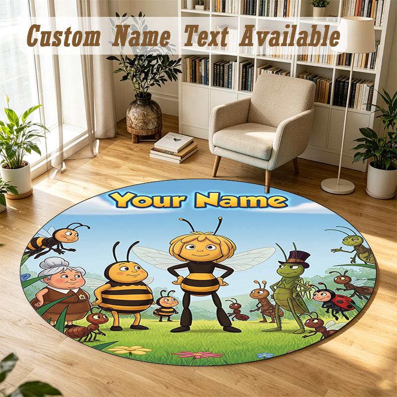 Die Biene Maja Personalized Round Rug Support Custom Name, Soft Home Decor Mat