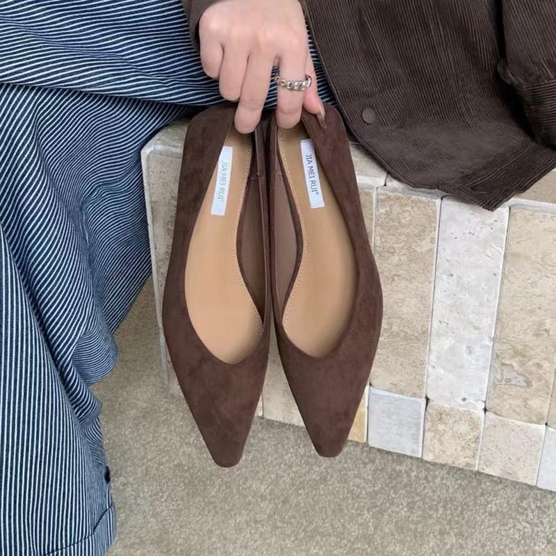 Fashion SUOJIALUN 2024 Autumn Women Flat Shoes Fashion Pointed Toe Shallow Slip On Baot Shoes Soft Low Heel Outdoor Dress Single Shoes