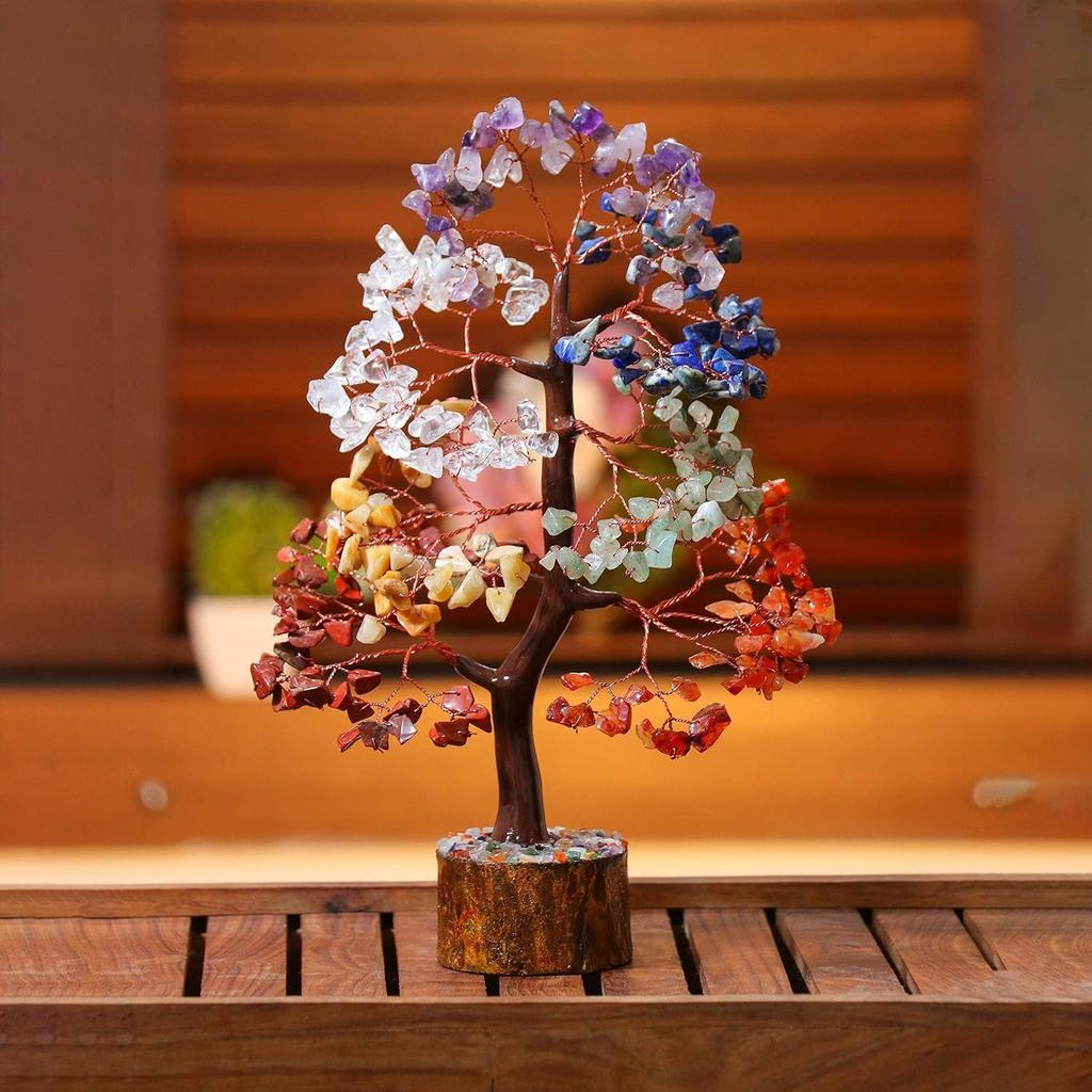 Sieben Chakra Kristallbaum Glücksbringer Ausstellungsstück für Heimdeko Artikel Kristalle Edelsteine Bonsai Geldbaum für Glück, Dekoration Geschenk
