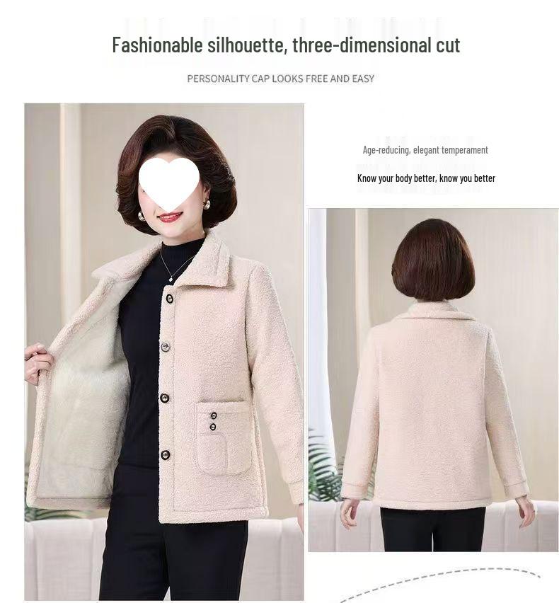 Mom's Plus Size Fleece-Lined Cotton Coat – Thick, Particle Fleece Jacket for Autumn/Winter, Stylish & Loose Fit for Middle-Aged Women