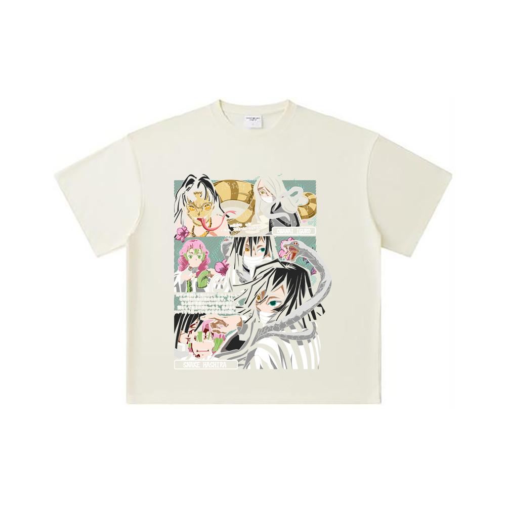 

260 GSM Double Yarn 32 Count 100% Cotton Demon Slayer V17 Obanai Print Unisex Heavy Cotton T Shirt S абрикосовый