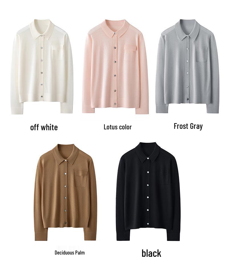 Women's Single-Breasted Wool Knit Polo Collar Pocket Outerwear for Spring, Autumn, and Winter