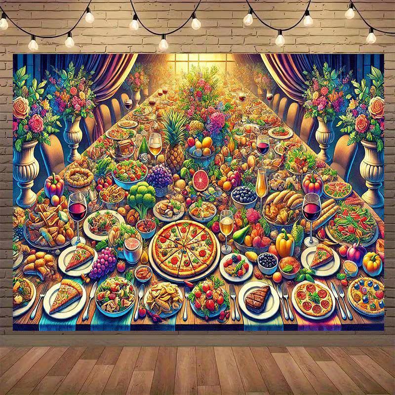 2D Rich Dinner Table Backdrop for Food Photography or Party Photoshoot