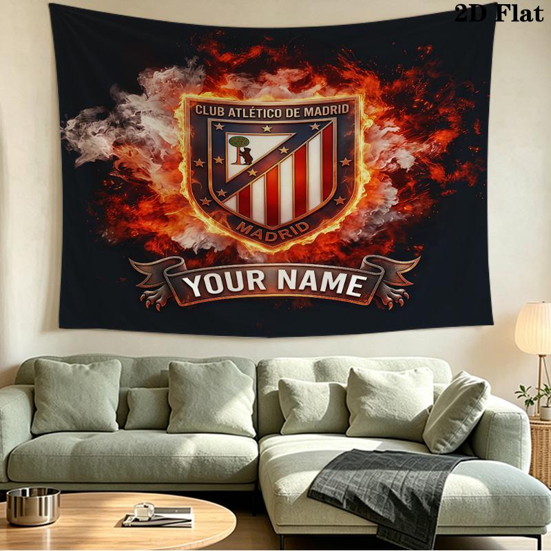 Custom Name Atletico Madrid Printed Tapestry – Wall Hanging for Bedrooms, Dorms, and Home Decor