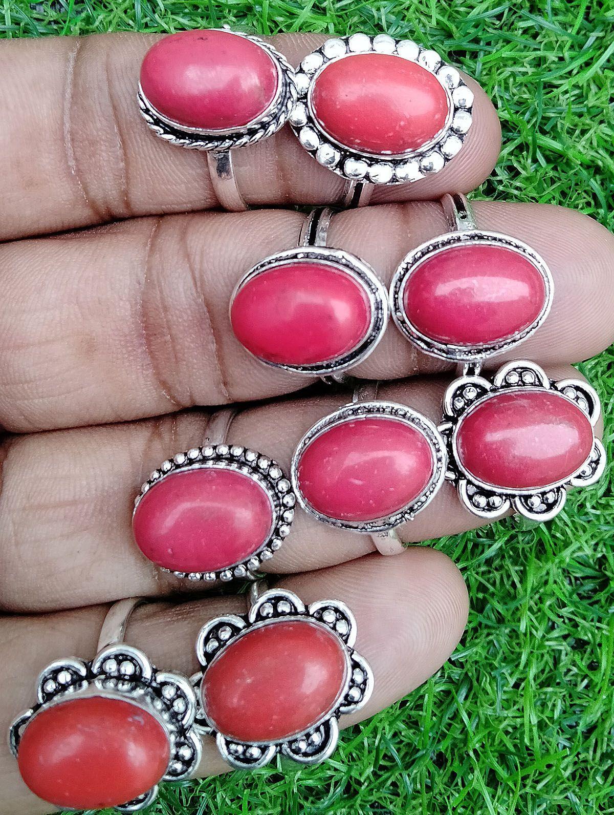 

10шт красный коралловый драгоценный камень стерлингового серебра 925 пробы оптовая партия колец JOR-R222
